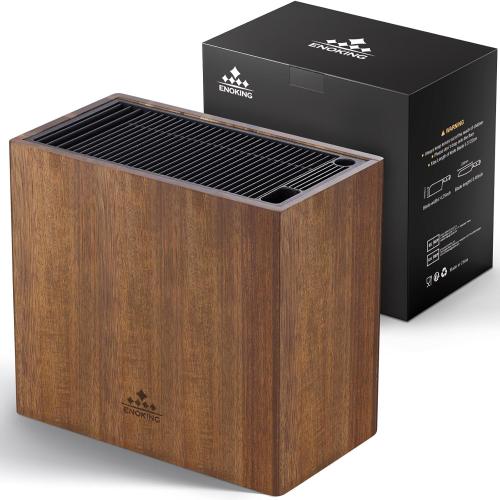 ENOKING XXL Acacia Wood Knife Holder – Large Universal Knife Block with Blade-Protecting Slots, Holds 26  Knives, Scissors, and Sharpening Rods, Space-Saving Kitchen Storage Organizer