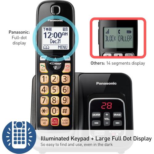 2Pack .. ..Panasonic Cordless Phone with Answering Machine, Advanced Call Block, Bilingual Caller ID and Easy to Read High-Contrast Display, Expandable System with 2 Handsets - KX-TGD833M (Metallic Black)
