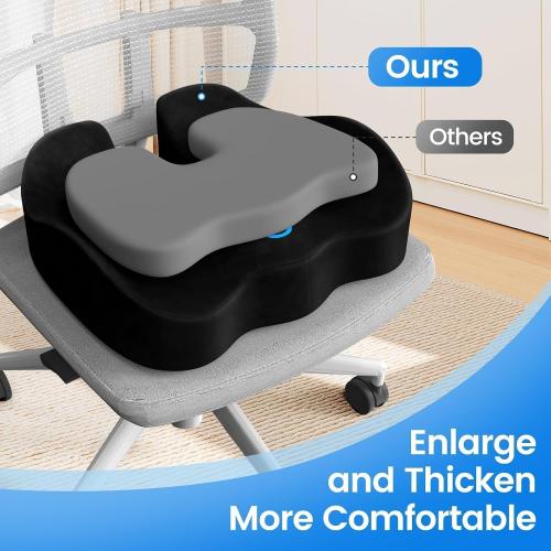 Seat Cushion, Non-Slip Memory Foam Chair Cushion for Taibone, Black/Large | Chair Pillow with Handles for Car Office Chair, Tailbone/Sciatica Easing& Post-Surgery Recovery Chair Cushion