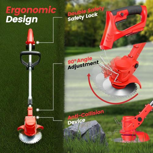 ALSO GO 24V Electric Weed Wacker, Cordless Grass Trimmer, 3 in 1 Weed Trimmer with 2pcs Batteries & Charger, Battery Powered Weed Eater/Brush Cutter/Edger with Wheels for Garden and Yard Lawn