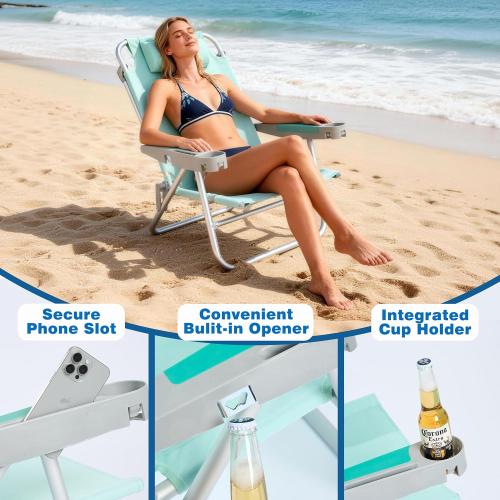 SUNNYFEEL Extra Wide Low Beach Chair 5 Position Lay Flat 500 LBS Heavy Duty, XL Oversized Portable Folding Camping Chairs with Cup Holder for Outdoor/Trip, Lightweight Backpack Beach Chair for Adults