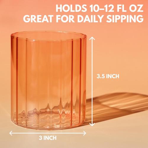 Fluted Water Glasses Set - Cute Iced Coffee Cups - Fine Lightweight Borosilicate Glasses - for Water, Sparkling Summer Drinks (14 fl oz)