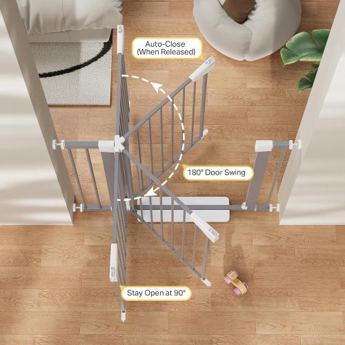 Cumbor 29.7-40.6 Baby Gate for Stairs, Mom's Choice Awards Winner-Dog Gates for Doorways, Pressure Mounted Auto-Close Pet Gates for Dogs Indoor, Safety Child Gate with Easy Walk Thru Door, Gray
