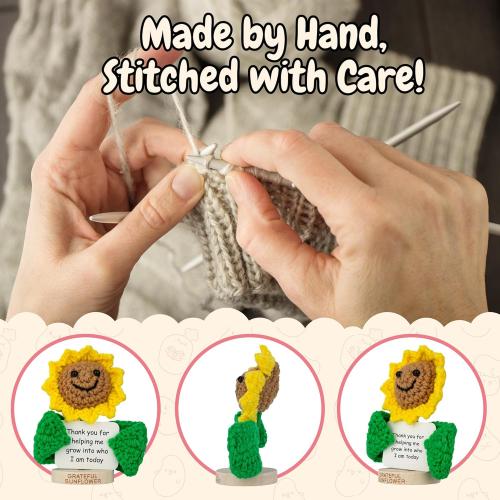 Thank You Gift for Women - Tiny Sunflower Crochet with Thank You Card | Handmade Appreciation Gift for Teacher, Boss, Manager, Parents, Grandparents, Sister | Teacher Appreciation Gift from Student