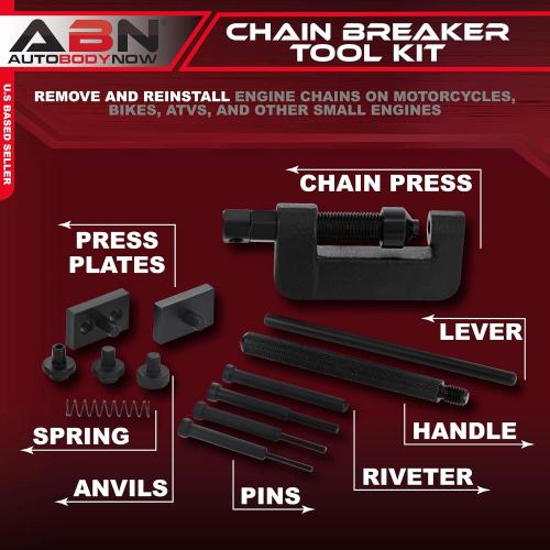 ABN Chain Breaker Tool Kit with Storage Case - 13 Piece Rivet and Roller Chain Link Removal Tool for 35 to 630 Motorcycle, Bike, ATV Chains