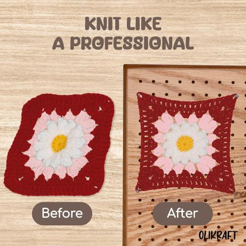 Olikraft 9.5 Crochet Blocking Board with Pegs 50 Pins - Granny Square Blocking Boards for Crochet Projects - Yarn Supplies Tools and Accessories and Gadgets