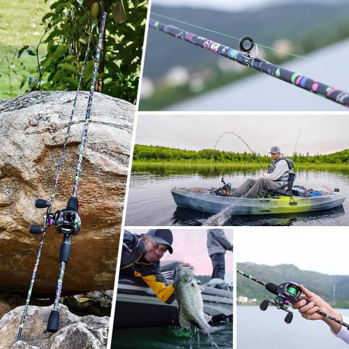 Sougayilang Fishing Rod, 2-Piece Graphite Composite Blank/Fiber Glass Spinning & Casting Rod with EVA Grip, Smooth Transition Fishing Pole