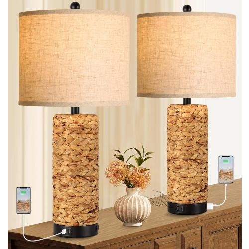 Hamucd 29 Tall Farmhouse Rustic Table Lamps Set of 2 for Living Room,3-Color Temperature Dimmable Country Antique Bedroom Nightstand Lamps for Retro Decor (Coastal)