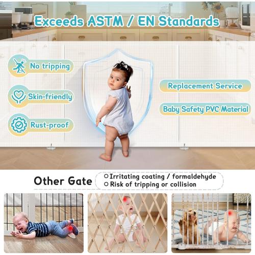 160'' Retractable Baby Gates Extra Wide, 42 Extra Tall Retractable Dog Gate for Doorways,13 Foot Safety Upgrade Extra Long White Retractable Baby Gate for Stairs, Indoor/Outdoor Retractable Gate