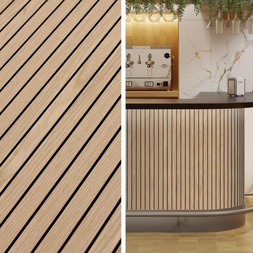 4-Piece Wood Slat Wall Panel for Interior Wall Decor Noise Cancelling 47.2 x 23.6 Peel and Stick Acoustic Decorative 3D Sound Absorbing Wall Paneling, Natural Oak