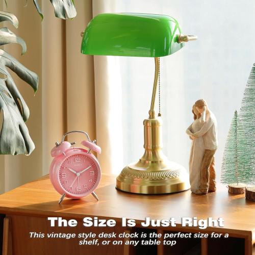 AYRELY® Super Loud Twin Bell Alarm Clock for Heavy Sleepers Adults, 4-Inch Retro Silent Non-Ticking with Night-Light, 3D Raised Number Dial, Battery Operated for Bedroom Bedside (3D Dial – Pink)