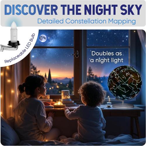 SMART WALLABY 9 Illuminated Educational Kids World Globe   STEM Flags & Countries Interactive Card Game. 3 in 1 Children Desktop Spinning Earth Political & Constellation Maps, LED Night Light Lamp