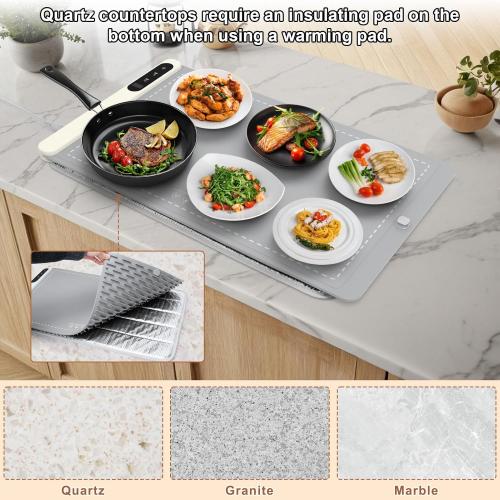 FYY Warming Mat for Food - Rapid and Full Surface Heating, 6 Temp Settings, 6H Timer, Rollable Portable Food Warming Mat, Ideal for Gatherings, Parties, Keep Meal Warm (X Large Size, Gray)