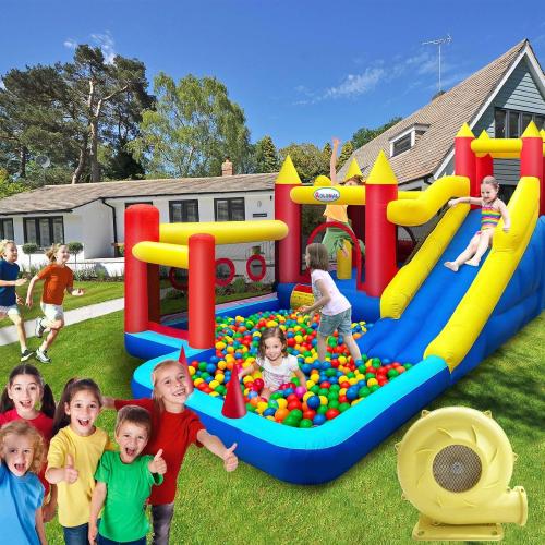 Bounce House,Inflatable Bouncer with Air Blower for Kids 3-10,Outdoor and Indoor Jumping Castle with Long Slide,Trampoline,Obstacles,Climbing Wall,Ball Pit/Water Pool