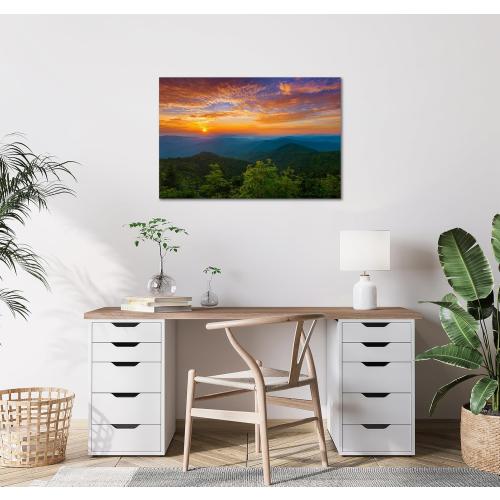 SKASNFAI Smokey Mountain Office Wall Art Framed Nature Forest Posters Canvas Print Wall Decor Blue Ridge Mountain Artwork for Bedroom Bathroom(12L x 16W)