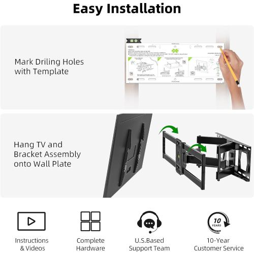 Full Motion TV Wall Mount for Most 37-84 Flat Screen TV, Swivel or Tilt TV Wall Bracket with Dual Articulating Arms, for 12-16 Wood Studs, Max VESA 600x400mm, Load 120 lbs by USX MOUNT