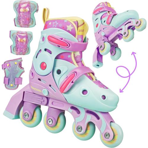 13-3...Roller Derby Switch Skates for Beginners, 2 in 1 Adjustable Skates Convert from Learn Mode to Inline Skates for Toddlers, Kids
