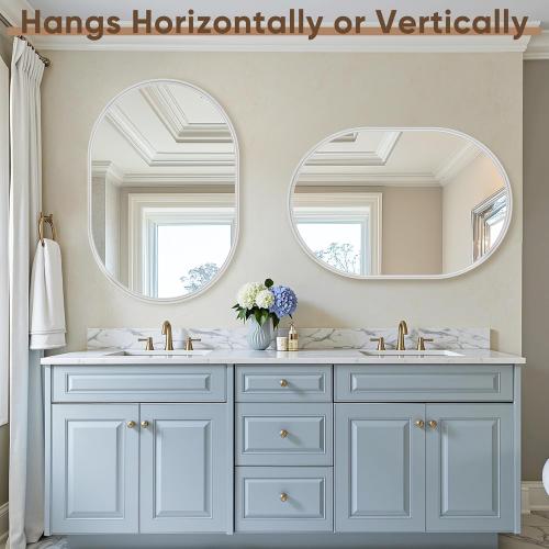Oval Bathroom Mirror, 22x30 Inch White Oval Wall Mirror with Metal Deep Frame, Mirrors for Wall Decor, Vanity, Entryway, Living Room, Horizontally/Vertically