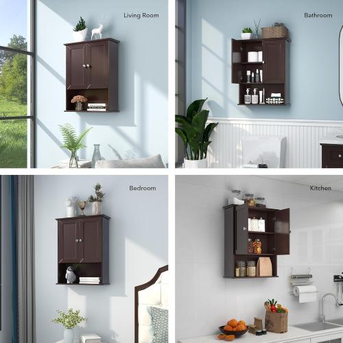 Bathroom Wall Cabinet Expresso Over Toilet Storage - 24x30 in Above Toilet Wood Medicine Cabinet with Adjustable Shelf & 2 Door Mounted Wall Cabinet