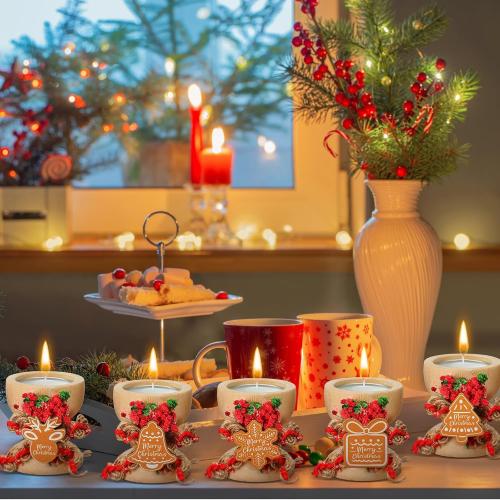 25 Pack Christmas Candles Gift Set Rustic Merry Christmas Candle Jar Bulk Farmhouse Tealights with Natural Wood Holder Xmas Table Fireplace Decor Appreciation Gift for Women Coworkers Friends Teacher