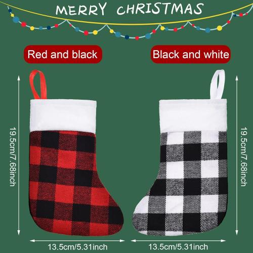 Skylety 24 Pcs Christmas Stockings Bulk Mini Xmas Buffalo Plaid Stocking Plush Cuff Hanging Decorations for Holiday Party Favors