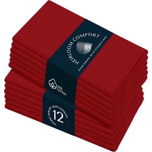 Red Cloth Napkins 17 x 17 Inch, Soft, Absorbent, Durable, Reusable, Washable Fabric, Set of 12 - Perfect Table Napkin for Dinner, Fall, Weddings, Holiday, Christmas, Everyday Use