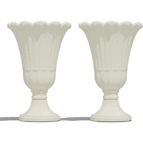 23 Tall Planters for Outdoor Plants Set of 2, Planter with Drainage Holes and Petal Design, Large Outdoor Planters for Porch, Garden, Indoor, Beige