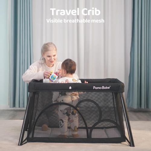 Color Black Pamo Babe Travel Crib Lightweight Playpen Baby Playard with Bassinet Portable Mini Playard