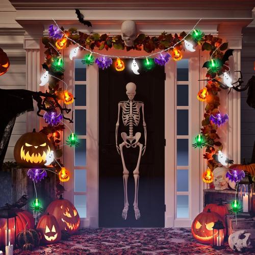 Halloween Lights Decor, 20FT 40 LED 3D Pumpkin Bat Ghost Spider Battery Operated String Lights, Waterproof Twinkle Light for Home Room Door Window Porch Indoor Outdoor Halloween Party Decorations