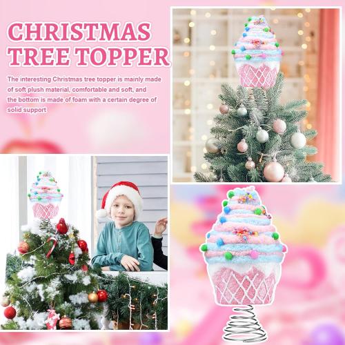 Retisee 7.9 Inch Pastel Dessert Christmas Tree Topper Pink Cupcake Tree Topper Candy Donut Christmas Tree Decoration Pastel Christmas Ornaments for Christmas New Year Birthday Party Decor