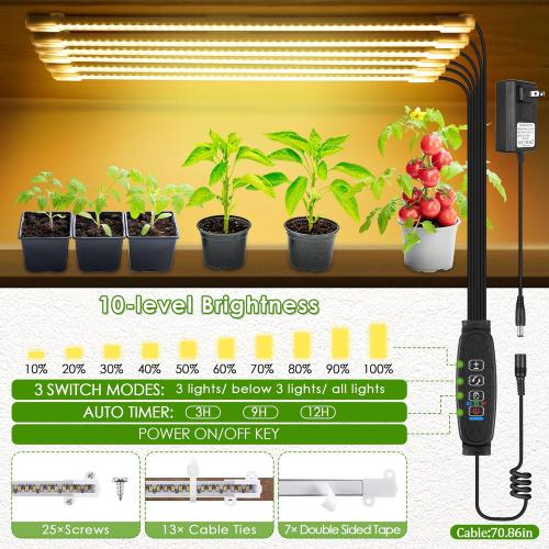 Dreyoo Plant Stand with Grow Lights, Wood Plant Shelf with Full Spectrum Grow Lamp for Indoor Corner, Vintage Multi Layer Lighted Stand for Living Room Balcony Display (13 Tiered Shape)