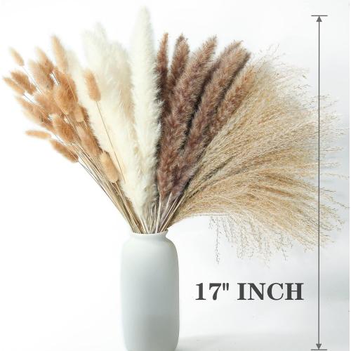 100 PCS Dried Flower Bouquet – Pampas Grass, Floral Decor for Home, Wedding, and Boho Style | Perfect for Vases, Fall, Spring, Summer, and Winter Arrangements