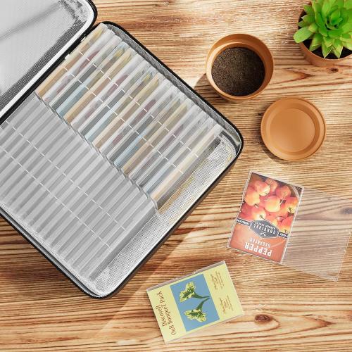 38 Slots Seed Storage Organizer Box with Insulated Bag That Holds 80-200 Seed Envelopes, Oxford Cloth Garden Seed Containers with Labels, Seed Packet Organizer for Plant, Flower ,Vegetable Seeds