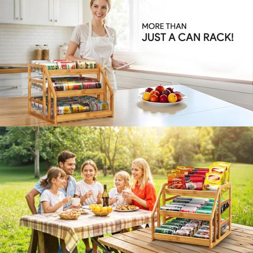 HOMESTEAD 3-Tier Bamboo Pantry Can Organizers - 36 Cans Dispenser Rack, Flexible Dividers, Canned Goods Organizer For Pantry Shelves & Kitchen Storage Organization