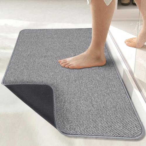 Bath Mat,Ultra Thin Bathroom Rugs,Rubber Bath Mats for Bathroom,No Slip Bath Rugs,Quick Dry,Machine Washable,Low Pile,Absorbent,Shower Outside,Sink,Home Decor Accessories.Grey,1'5x2'3(17x27Inch)
