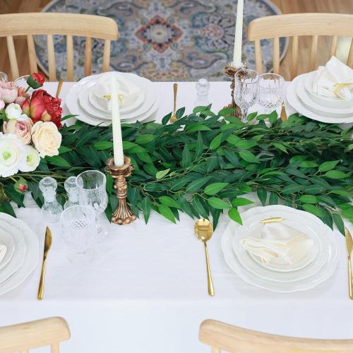 mizii Artificial Vines Garland 3.5 Feet Faux Italian Ruscus Vine Greenery Garland Silk Green Leaves Decoration Fake Plants Greenery for Table Centerpieces Home Room Wall Wedding Arch Decor (3.5 feet)