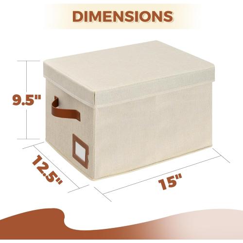 Ivory 2pack set Storage Standard 2-Pack File Organizer Box with Lid - Collapsible Hanging Linen Document Organizer Portable File Boxes, Lightweight & Portable Filing Box Crates with Handles & Extras, Ivory