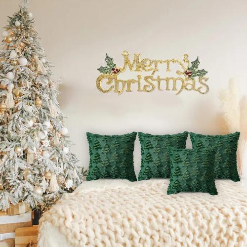 4 Pcs Christmas Throw Pillow Covers 18x18, Soft Faux Fur Pillow Cases Holiday Decorations, Fluffy Plush Accent Couch Cushion Case for Festivals Winter Sofa Living Room Home Decor(Green Tree)