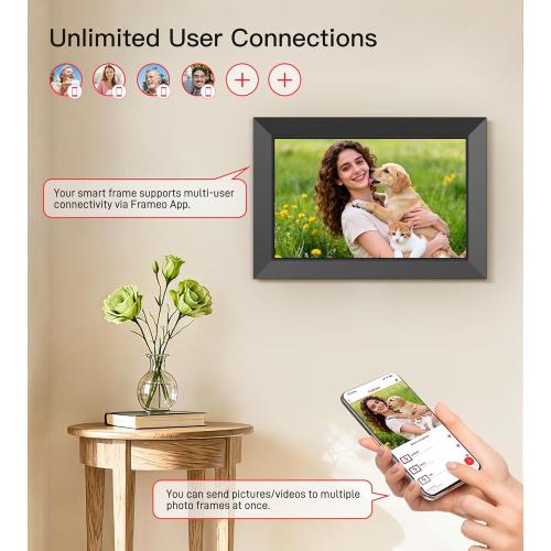 BIGASUO Digital Picture Frame, 10.1 Frameo Digital Frame WiFi with 32GB Memory, 1280x800 IPS Touch Screen, Send Photos/Videos from Your Phone Anywhere, Photo Gifts for Parents and Grandparents