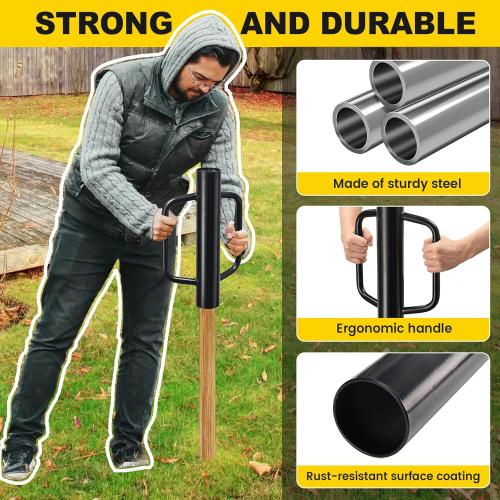 Fence Post Driver, 17 Inch Post Driver with Handle, 2.7 inch Inner Diameter Hand Post Pounder, 12LB Heavy Duty Black Iron T Post Pole Pounder Hand Post Rammer for U Fence Post Wooden Post