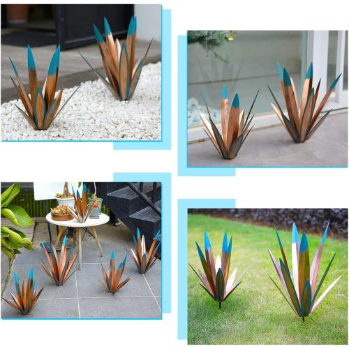 Homight Large Agave Sculpture Rustic Metal Agave Plant Outdoor Interior Decoration Outdoor Lawn Decoration Yard Wooden Posts Matching Garden Suitable for Patio