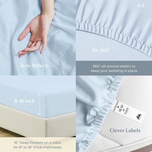 Mayfair Linen 100% Cotton Bed Sheets Queen Sheet Set - 500 Thread Count Sheets Queen Size 4 PC Set (Light Blue), Soft, Cooling, Hotel-Quality 16 Deep Pocket Sateen Cotton Bedsheet for Hot Sleepers