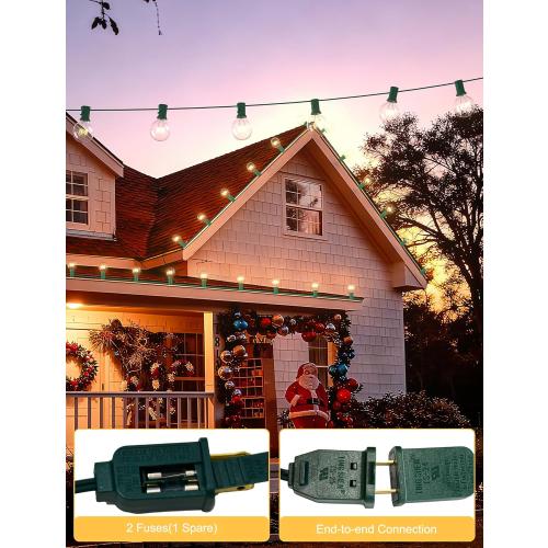SUNSGNE 25Ft Christmas Round Lights, G40 Globe String Light with 27 Clear Bulbs, UL Certified for Outdoor Indoor Garden Party Wedding Pergola Backyard Patio Xmas Decoration, Green Wire