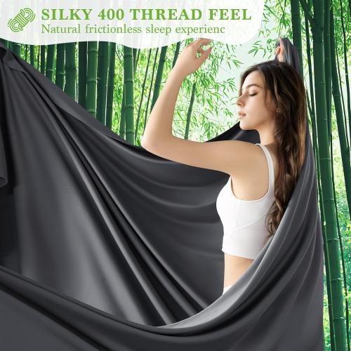 Shilucheng 100% Viscose Derived from Bamboo_ Sheets Set, Ultra Breathable Cooling Bed Sheets, 5-Star Hotel Quality Sheets, 16 Inch Deep Pocket - 6 Piece (Dark Grey, Queen)