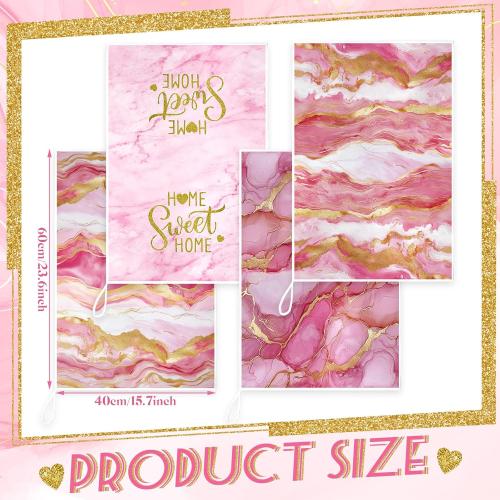 Geyoga 4 Pcs Marble Kitchen Dish Towels Pink and Gold Bathroom Hand Towels Absorbent Marble Tea Washcloths for Winter Spring Bathroom Decor Kitchen Accessories Gifts
