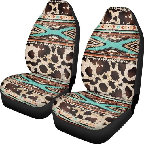 Brown Cow Geometry Print Car Seat Cover Universal Front Seats Covers Fit for Most Cars,SUVs,Sedans,Trucks or Van