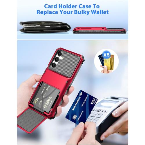 Samsung Galaxy A16 Case Wallet 5 Credit Card Holder ID Slot Flip Cover Wallet Case Back Pocket Protective Hard Rubber Bumper Armor Non-Slip for Samsung Galaxy A16 5G 6.7 inches Women Men Red