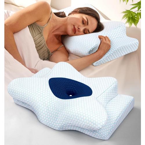 Sleep Doctor Approved Cervical Neck Pillow Sleeping, Ergonomic Contour Side Sleeper Pillows Adults, Cooling Orthopedic Pillow Pain Relief Support, Memory Foam Back Stomach Sleepers Navy Blue