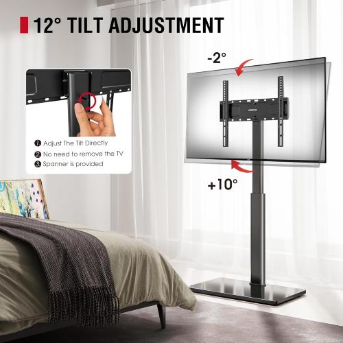 Size 32-65 Inches Color Black Swivel TV Floor Stand for 32-65 Inches TVs, 8 Level Height Adjustable Corner Small TV Stand Mount for Living Room/Bedroom, Holds up to 88 lbs,MAX VESA 400x400mm,Black