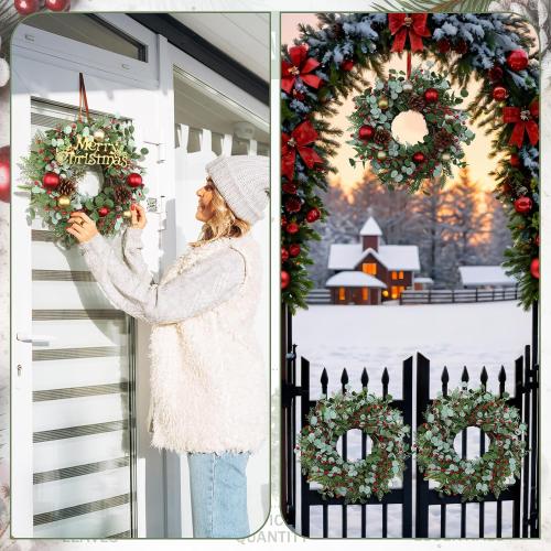 Zeyune 4 Pcs Christmas DIY Green Wreath 14 Inch Artificial Christmas Wreaths Faux Plain Wreaths for Decorating Front Door Window Room Farmhouse Xmas Party Indoor Outdoor (Chic Style)
